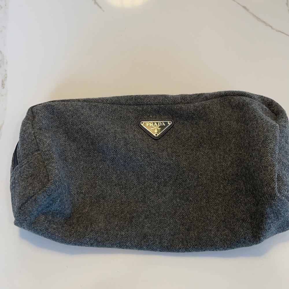 Vintage Prada Gray Large Zipper Pouch